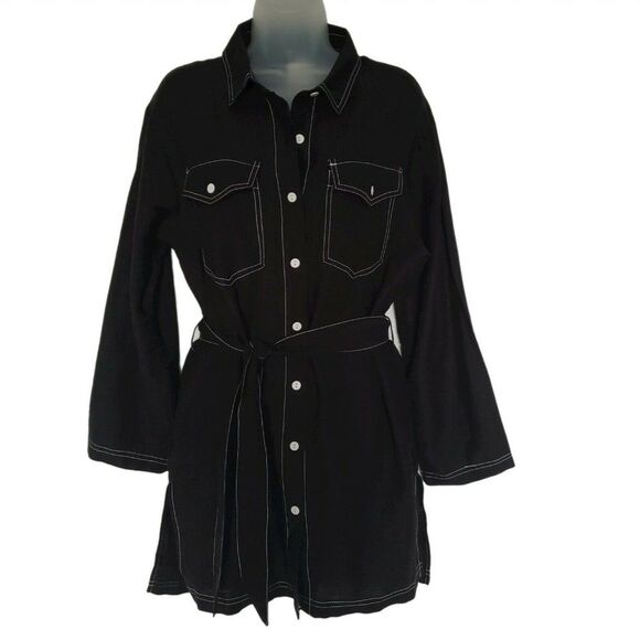 Dolce Vita Swim Cover Up Size S Shirt Dress Black White Stitching Beach Cruise - Picture 4 of 14